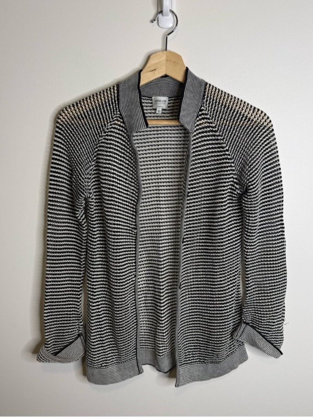 Armani Collezioni Black and White Striped Knit Sweater sheer size 6 cardigan